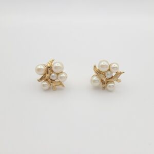 Richelieu Vintage Faux Pearl Cluster Clip On Earrings Gold Tone - Bridal Pearl